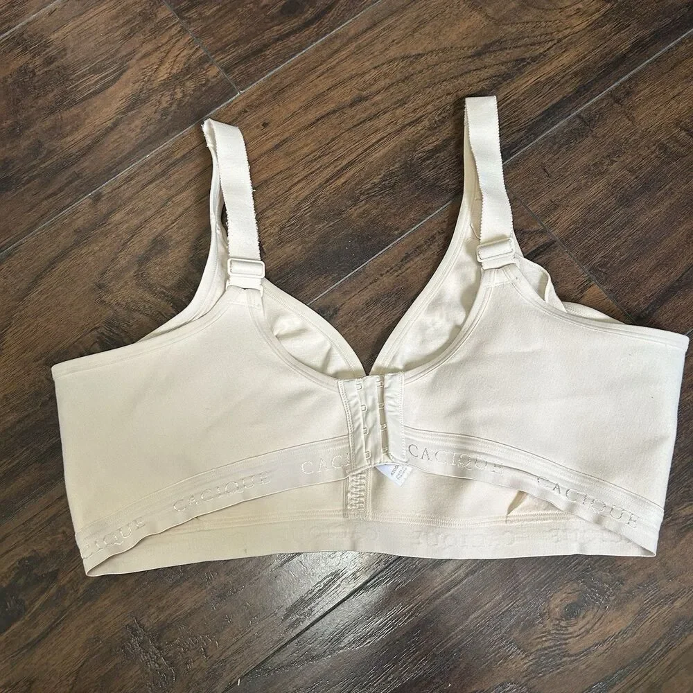 Cacique Unlined Full Coverage No Wire Bra 42DDD Cotton Blend Adjustable Tan